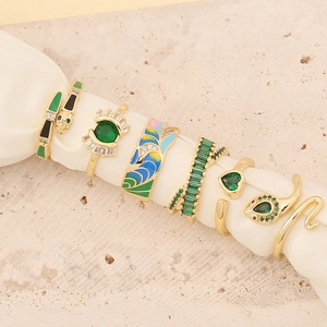Adjustable Open Rings For Women Copper Zircon Inlaid Heart Snake Shape Enamel Vintage Fashion Jewelry Accessory