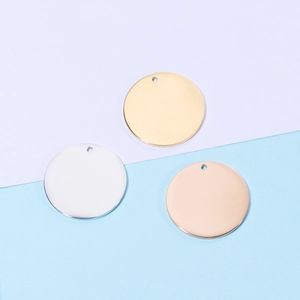 Polished round 18k gold stainless steel jewelry tags in gold, silver and rose gold