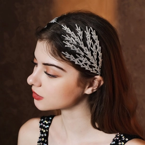Serre-tête de Mariée en Alliage de Luxe Branche Feuille Strass Vintage Luxueux Mariage Spectacle Mode Coiffe Femme Accessoire Cheveux