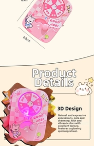 Pink cartoon bear glowing fidget spinner keychain detail showing 6.4cm x 4.9cm size dimensions