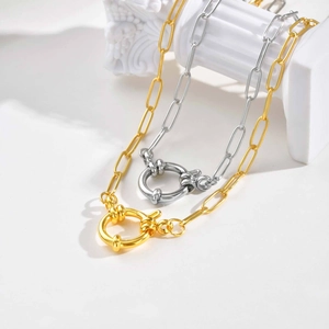 18K gold and silver stainless steel rectangle link chain necklaces with bubble clasps