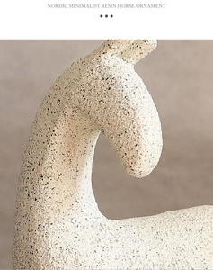 Macro view of the elegant curved neck and grainy texture of the resin horse statue