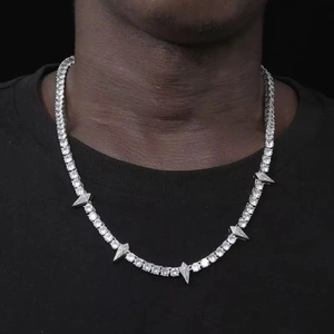 Tennis Chain Necklace With Spike Pendants Copper Rhinestone Zirconia Hiphop Streetwear Jewelry For Men Women