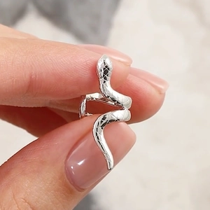 Minimalist S925 sterling silver snake ear cuff with detailed scale texture for women