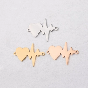 Detailed top view of heartbeat heart connectors in gold, silver, and rose gold steel