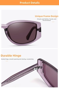 Detail of metal hinge and specs on purple translucent frame polarized sunglasses