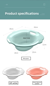 Paramètres de taille détaillés pour le bidet ergonomique en vert menthe, blanc et rose