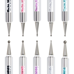 5-delige dubbelzijdige nail art dotting tool set met kleurrijke strass steentjes in handvat