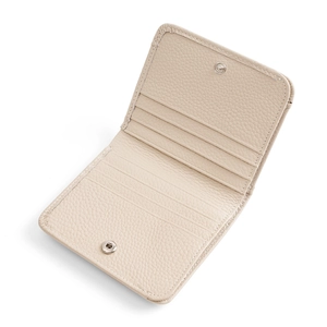 Short beige leather wallet for women with RFID blocking and multiple card slots