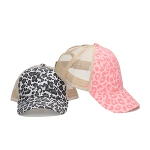 Outdoor leopard print ponytail baseball caps with breathable mesh and curved brim design