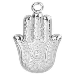 Pendentif Main de Fatma détaillé en acier poli avec motifs en relief de style persan