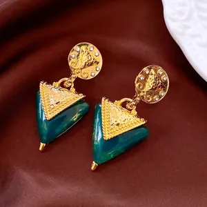 Vintage Dreieck Hänger Ohrringe Legierung Harz Strass Mit Silber Ohrstecker Damen Schmuck Französischer Hofstil