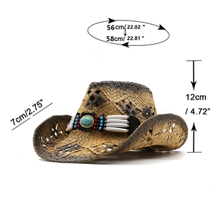 Guide des tailles de chapeau de cowboy en paille détaillant bord et hauteur de calotte