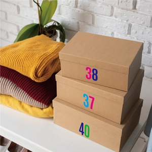 Waterproof 2 inch vinyl number stickers applied to storage boxes for size classification