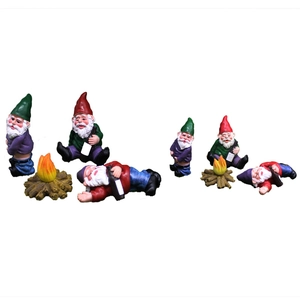 Ensemble de figurines de nains de jardin en résine avec feu de camp pour décor créatif