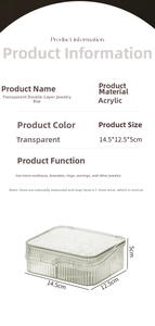Detailed specs of double-layer acrylic jewelry box with dimensions 14.5x12.5x5cm