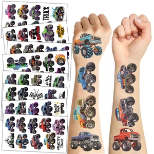 Tatouages Temporaires Monster Truck Imperméables Dessin Animé Dinosaure Véhicules Tout-terrain Autocollants Pour Fête Anniversaire Enfants
