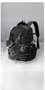 Close-up of waterproof nylon backpack fabric showing water droplets on the surface