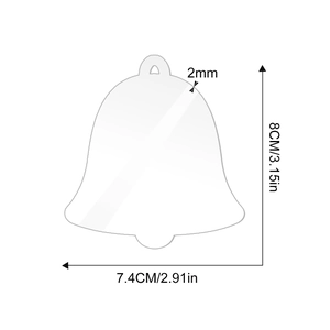 Detailed dimension drawing of 2mm thick clear bell-shaped acrylic snowflake ornament
