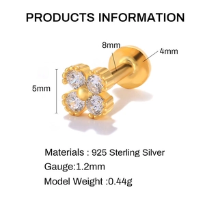 Detailed 925 sterling silver four-leaf clover earring specifications with crystal inlay