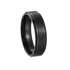 Detailed view of 8mm men's matte black ring showing brushed metal texture on band
