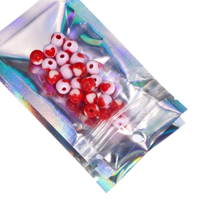 Holographic laser bags with red and white heart pattern cylindrical acrylic loose beads