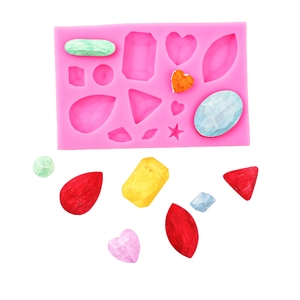 Macro view of multi-shape pink silicone mold for gemstone and heart resin crafts
