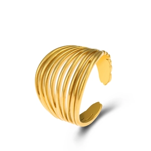 18K gold plated multi-layer wrapped open ring with irregular minimalist design
