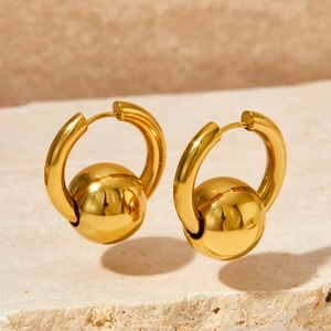 Minimalist Stainless Steel Ball Hoop Earrings Polished Geometric Industrial Style Fashion Jewelry Accessories For Women