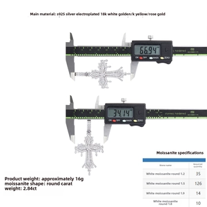 Moissanite S925 silver cross pendant measured with digital calipers 66x34mm
