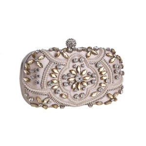 Champagne beaded evening clutch bag with pearls and crystals for wedding party