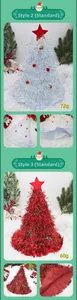 Detail of Christmas tree hats with tinsel texture and festive red star decorations