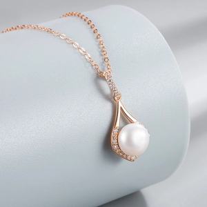 Rose gold S925 sterling silver water drop necklace with pearl and zircon pendant