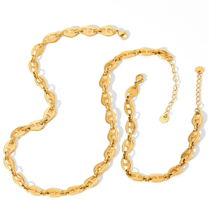 Stainless Steel Pig Nose Chain Jewelry Set For Women Gold Silver Plated Anchor Link Necklace Bracelet Fashion Punk Jewelry