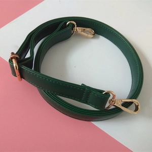 Adjustable dark green PU leather shoulder strap with gold metal lobster clasps for handbags