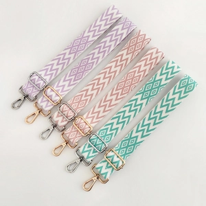 Adjustable woven shoulder straps with colorful wave patterns and metal swivel hooks
