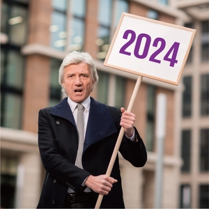 Close-up of a person holding a 3-inch vinyl sticker with year 2024 for identification