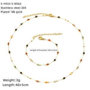 Detailed specs of 18K gold plated stainless steel jewelry set with natural stones