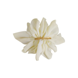 Elegant off-white chiffon flower spring hair clip with minimalist gold metal bar