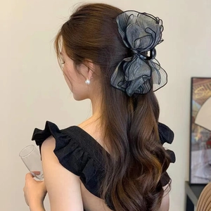 Large Mesh Bow Hair Claw Clip Elegant Organza Layered Shark Clip For Women Hair Accessories