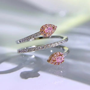 Elegant 925 silver multi-layer snake ring with pink pear-cut carbon diamonds and pavé stones