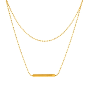 Classic double layer T-bar necklace in 18K gold stainless steel with beaded chains