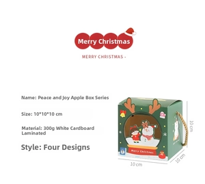 Christmas apple gift box detail showing 10x10x10cm dimensions and snowman illustration