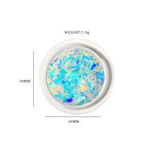 Sparkling blue aurora opal nail powder and iridescent glitter flakes for manicures