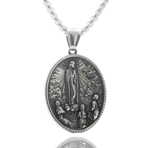 Retro Religious Pendant Necklace Stainless Steel Oval Relief Virgin Mary Jesus Saint Punk Style For Men Women