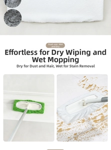 Detail of microfiber and chenille mop pads showing dry dusting and wet mopping performance