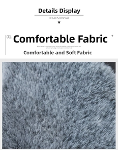 Close-up of the thick light grey faux fur material with soft and fluffy texture