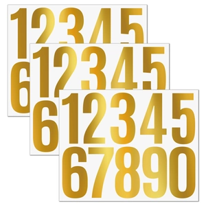 Three sheets of waterproof 3-inch gold vinyl number stickers 0-9 for mailbox and sorting