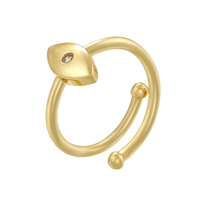 Adjustable gold snake ring with a round clear gemstone on a clean white background