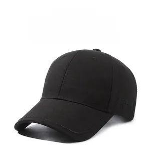 Detailed view of black cotton baseball cap with side cursive embroidery and curved brim